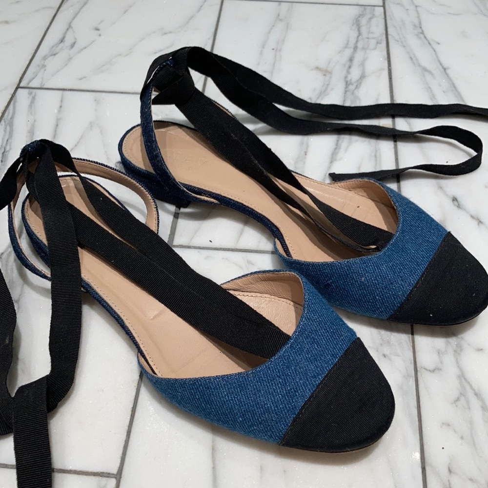 J. crew women’s cap toe denim ankle tie flat